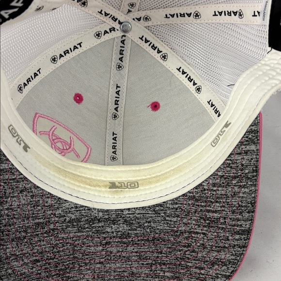 ARIAT Womens Gray Pink White Shield Logo Mesh Back Adjustable Cap 110 Flexfit - Picture 7 of 8